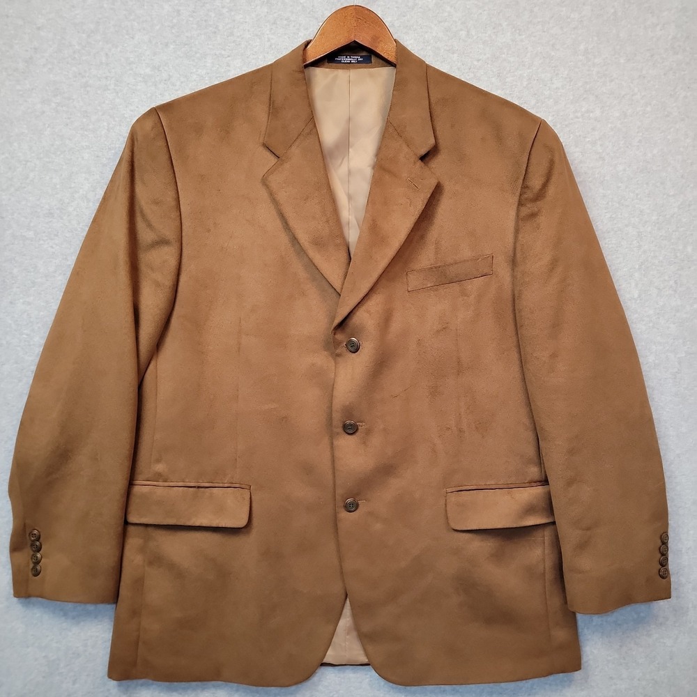 Vtg Chaps Ralph Lauren Mens Blazer Sport Coat Microfiber Faux Suede Brown 46L